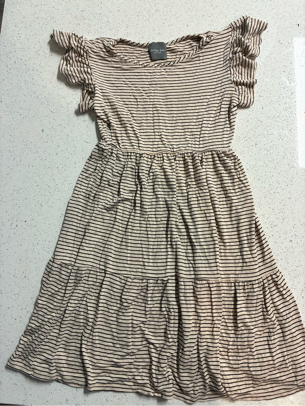 Olivia Rae Cream and Black Striped Tiered Flutter Dress